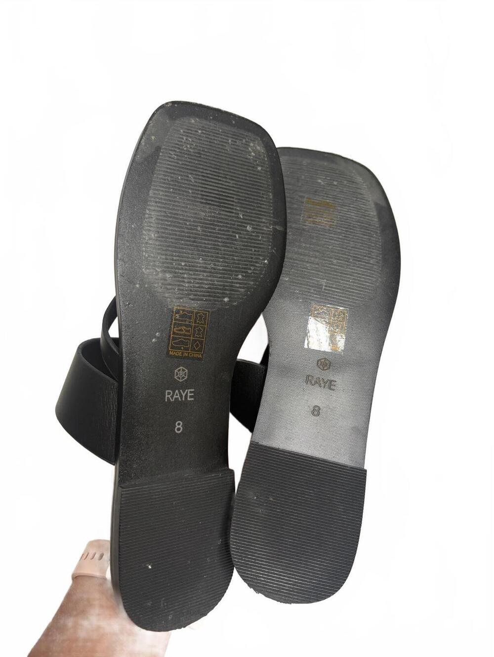 RAYE | Women’s Black Leather Diagonal Strap Thong Sandal Size 8 - Picture 4 of 5